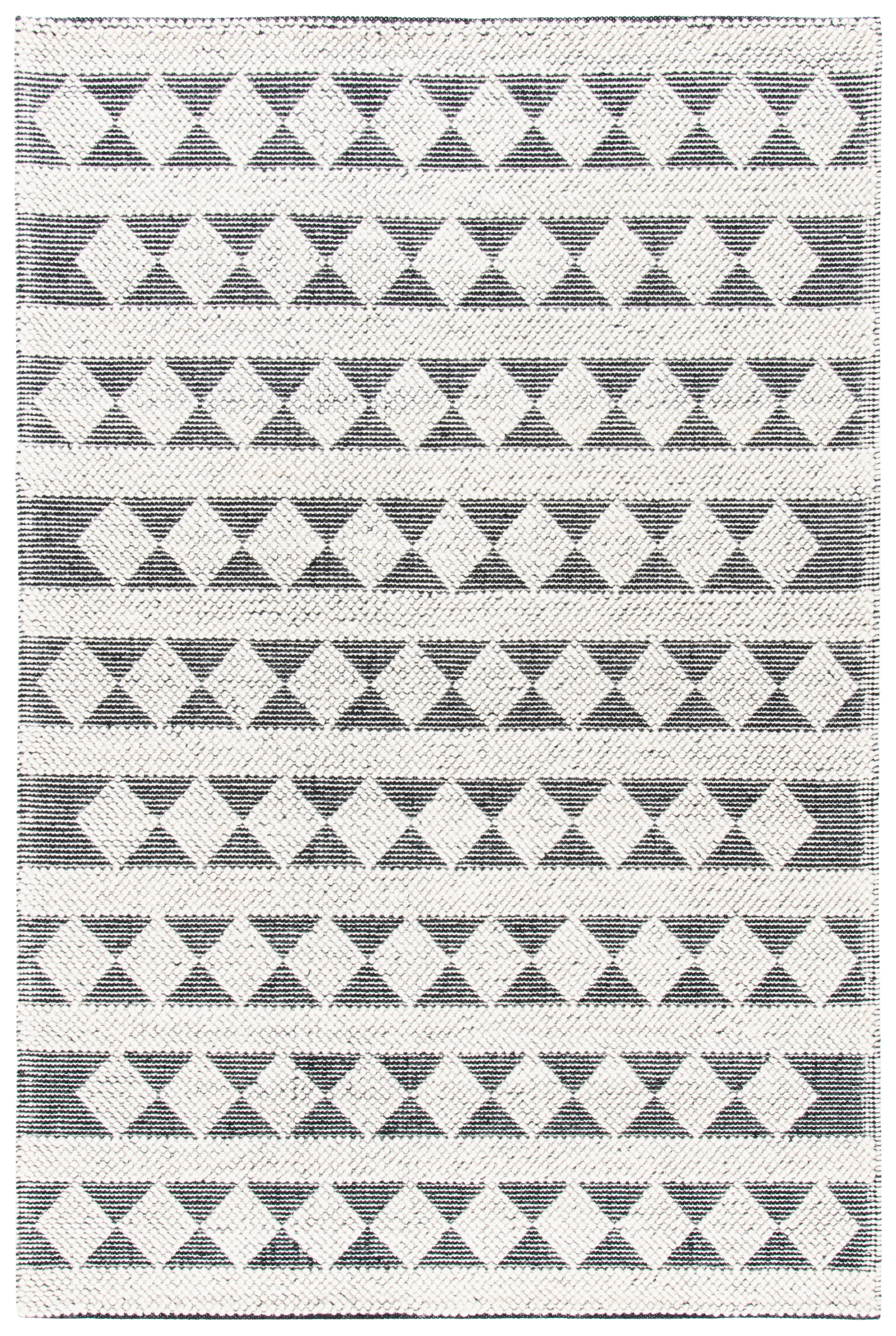 Handmade Black and Ivory Geometric Wool Area Rug