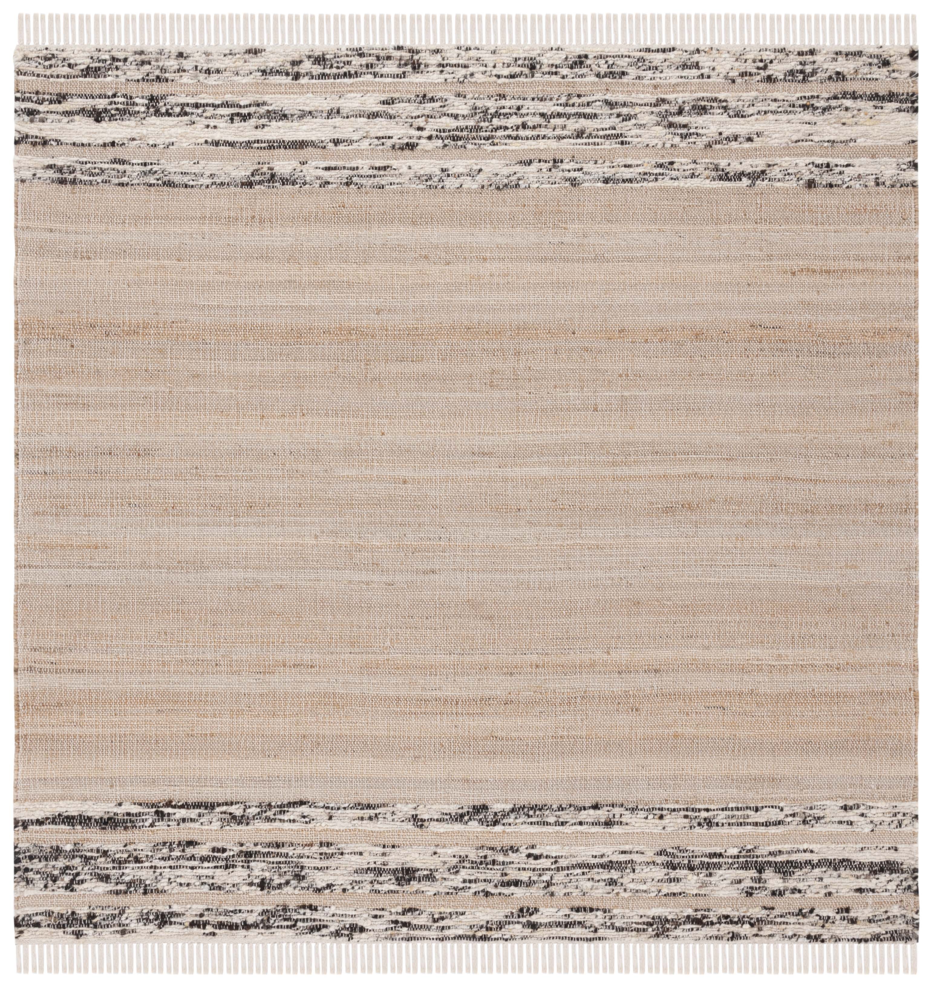 Natura Black and Beige Handwoven Wool Square Area Rug