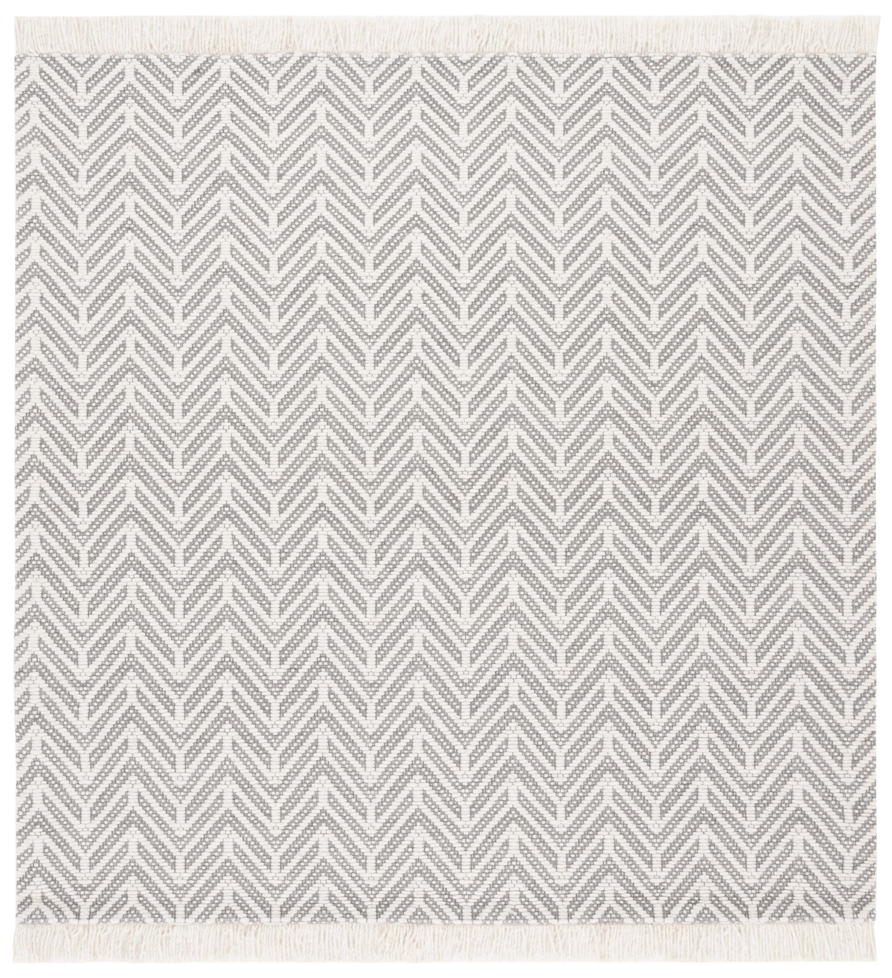 Ivory and Gray Hand-Tufted Wool Square Rug 6'