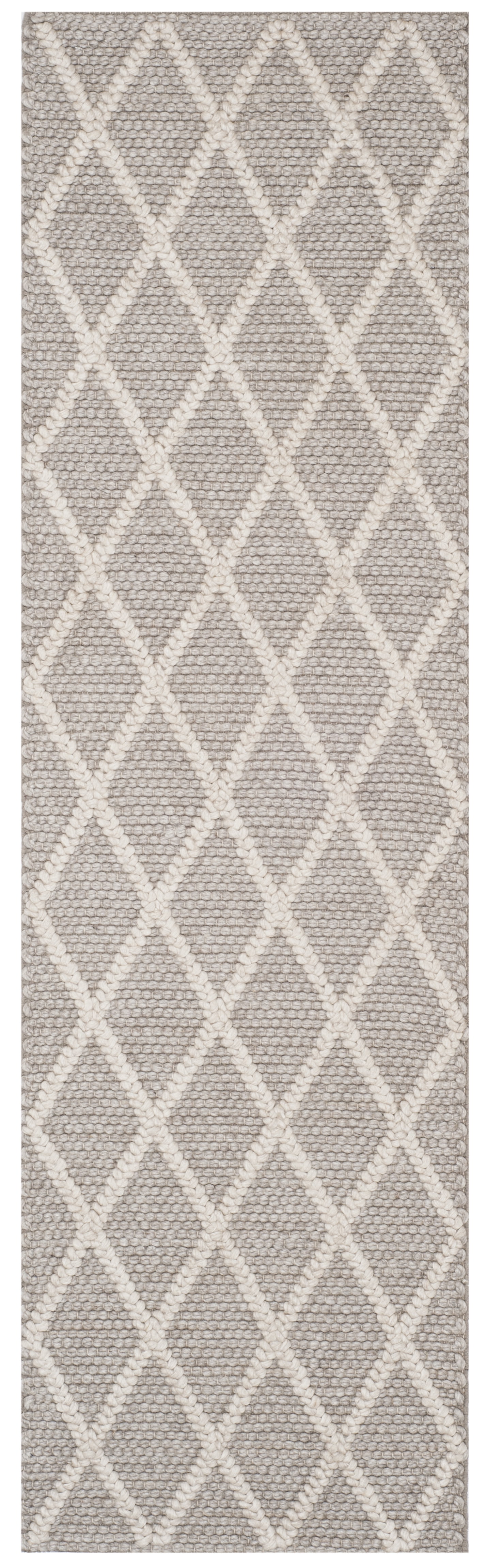 Gray Diamond Pattern Hand-Tufted Wool Runner Rug
