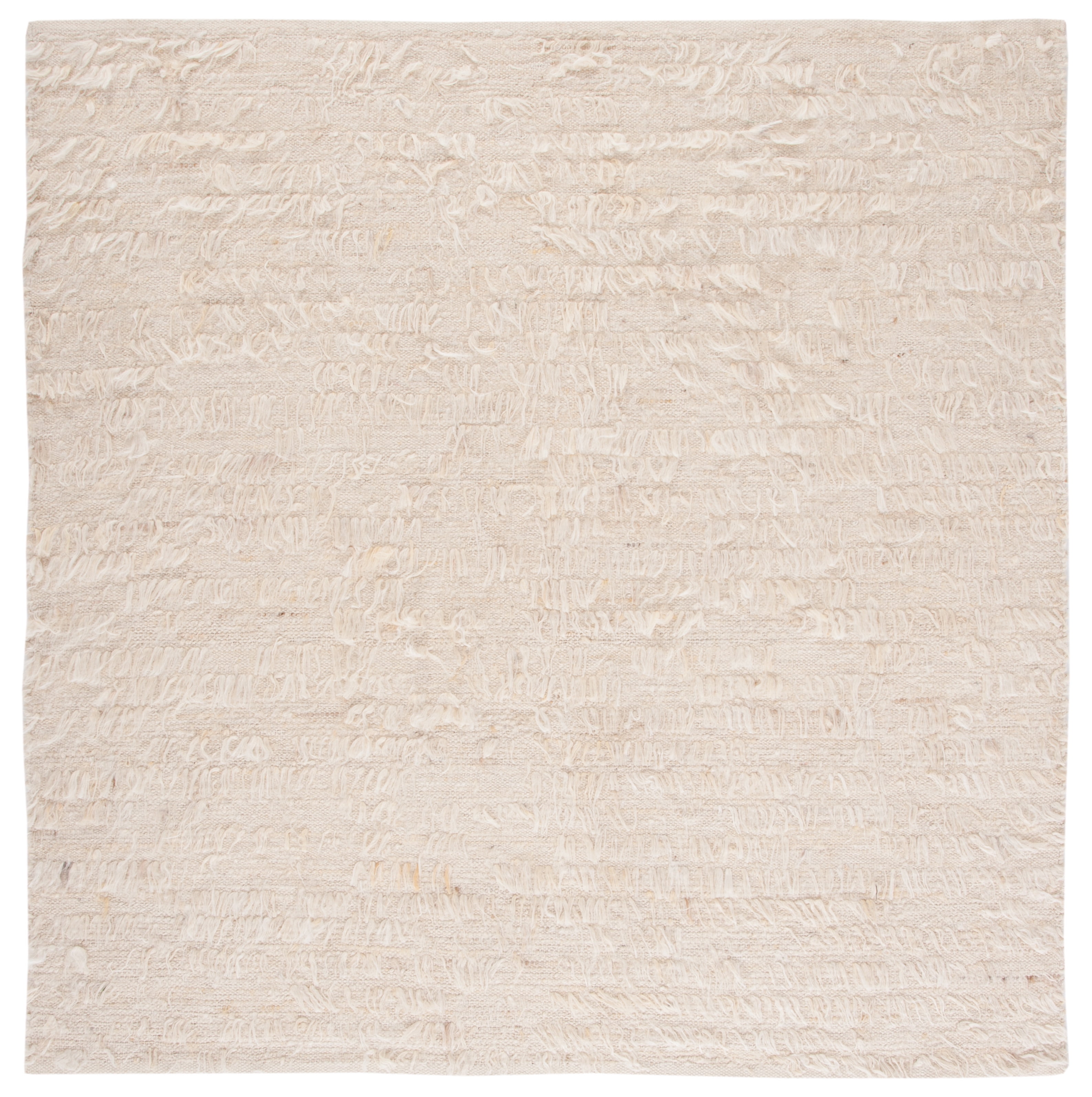 Ivory Wool and Cotton Hand-Tufted Square Shag Rug, 6' x 6'