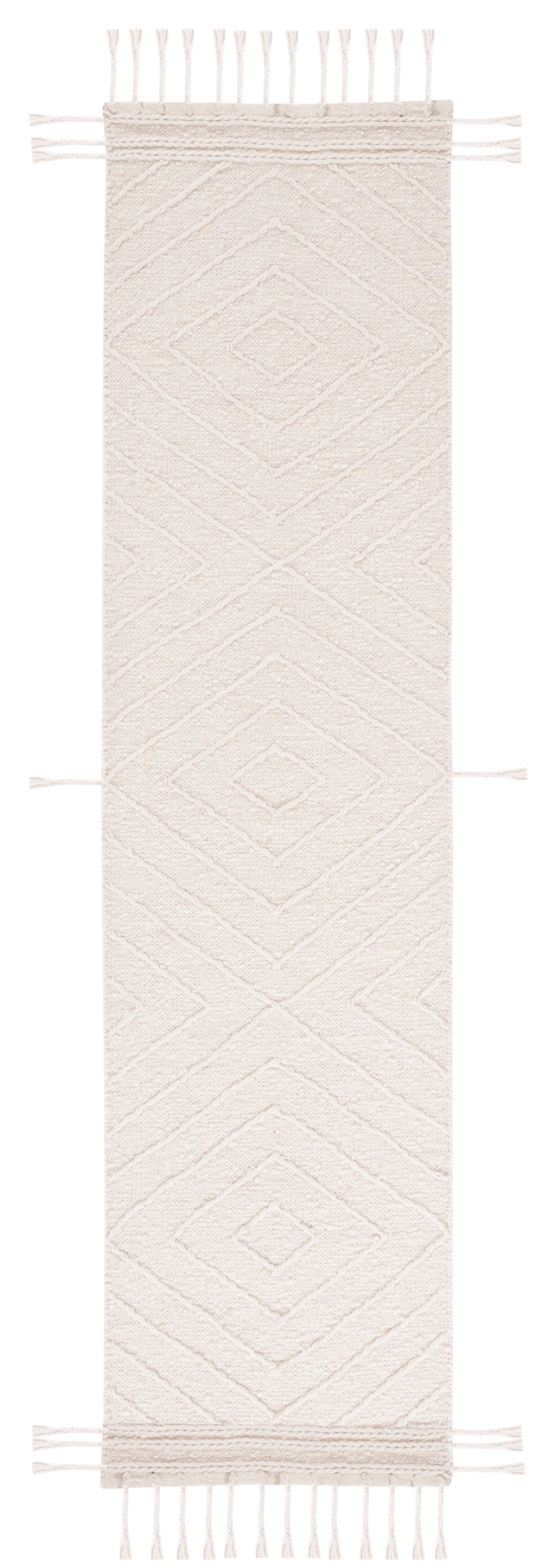 Ivory Wool and Chenille Flat Woven Runner Rug
