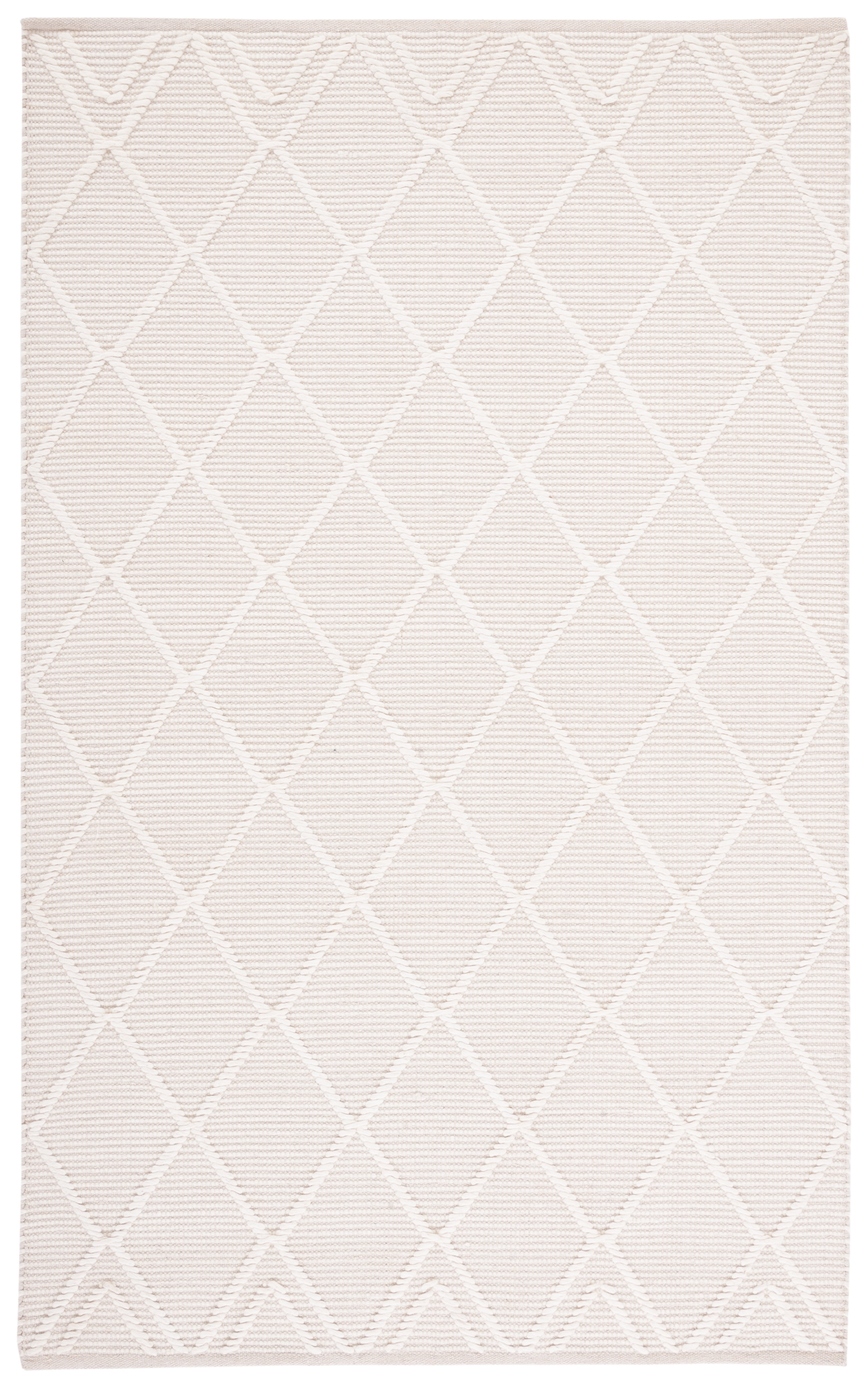 Ivory Geometric Handwoven Wool and Cotton Area Rug, 8' x 10'
