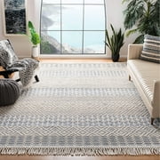 SAFAVIEH Natura Cordelia Southwestern Fringe Wool Area Rug, Ivory/Blue, 5' x 8'