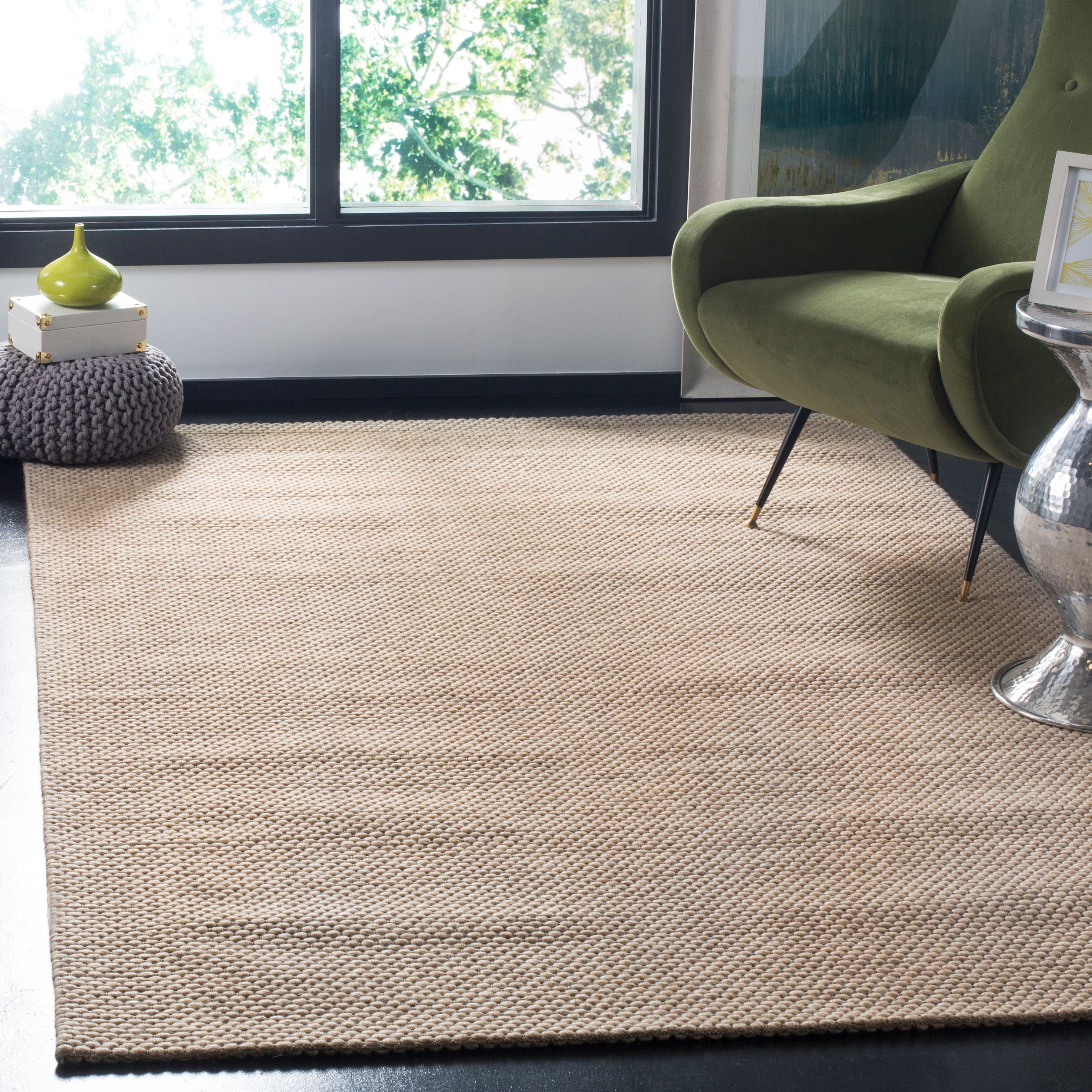 Beige Handmade Wool and Cotton Braided Square Area Rug