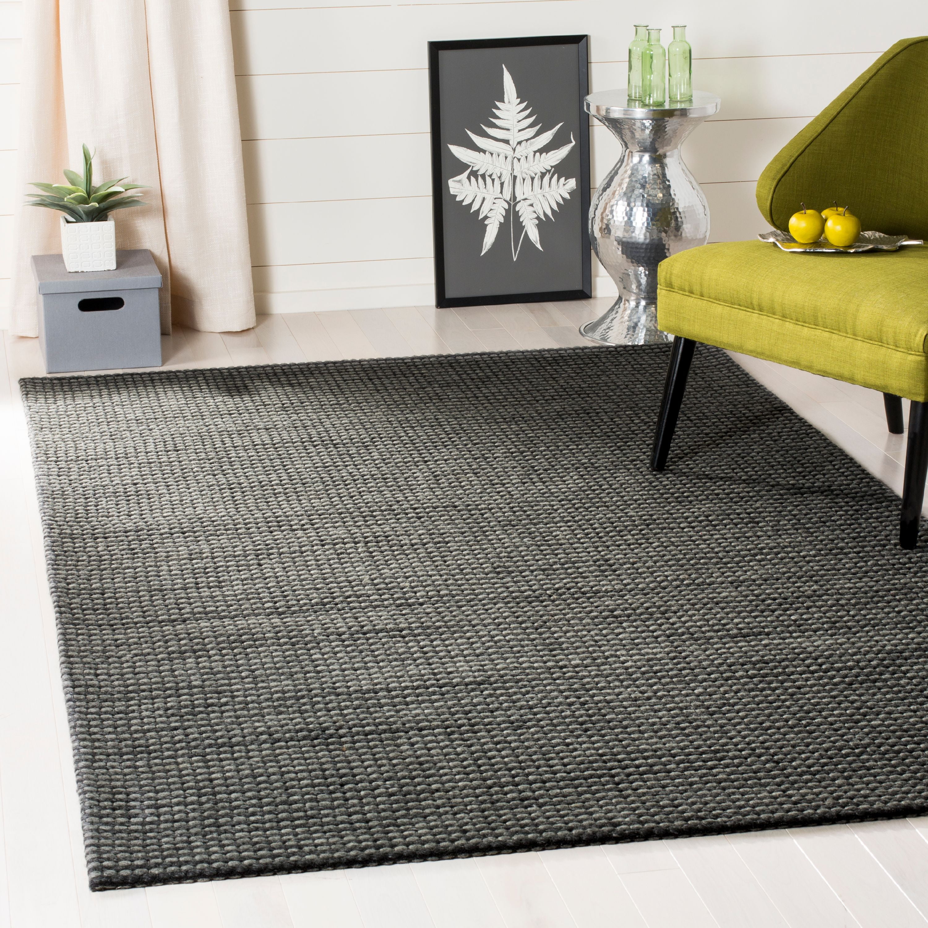 Handwoven Grey/Black Braided Wool & Synthetic 3' x 5' Rug