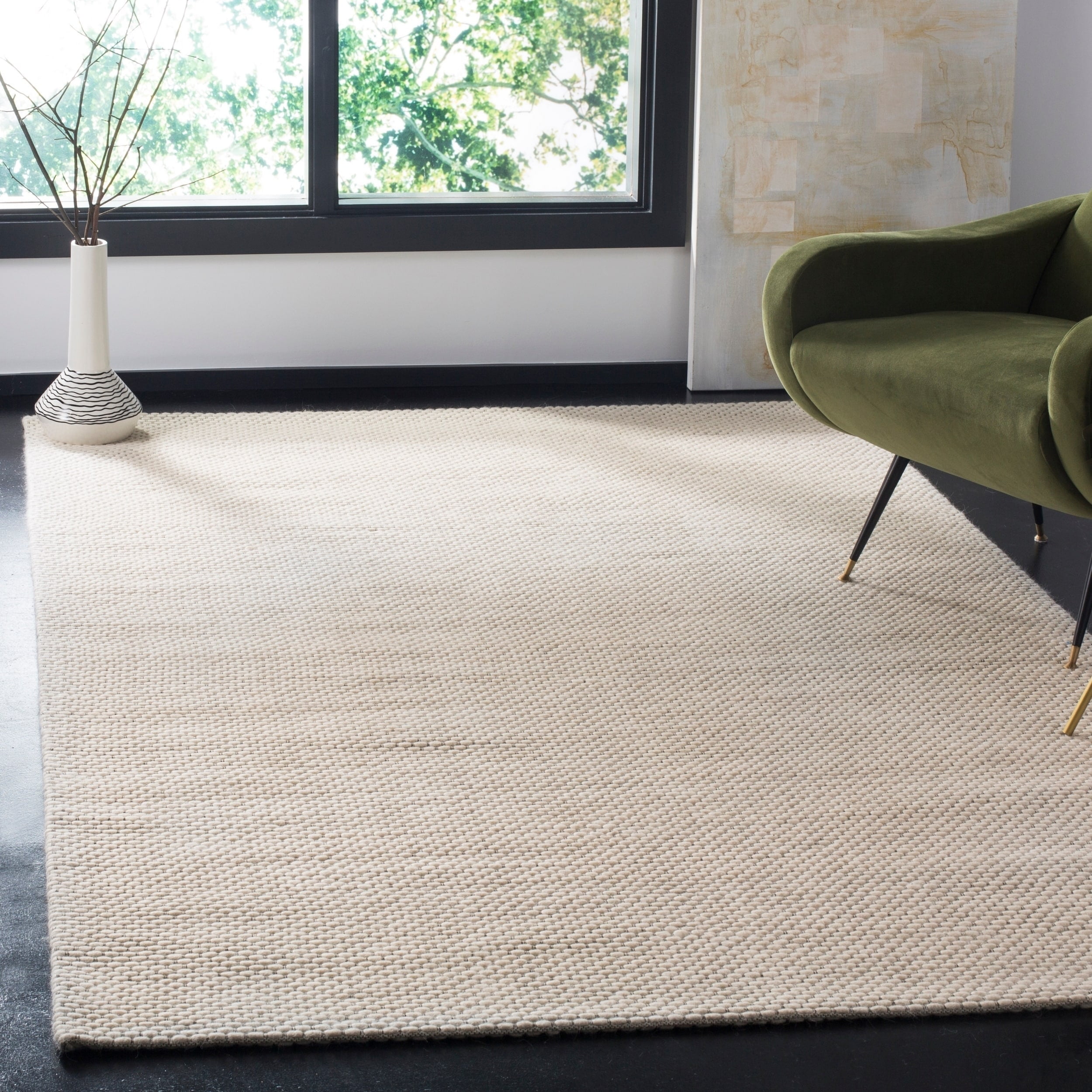 Ivory Braided Hand-Tufted Wool Blend 5' x 8' Area Rug