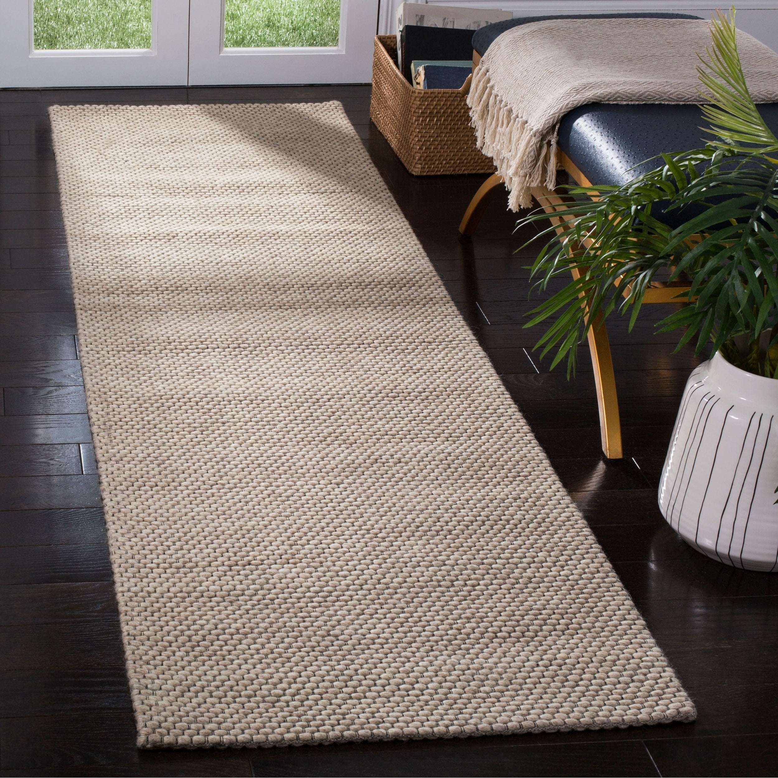 Beige Braided Hand-Tufted Wool Runner Rug 2'3" x 8'