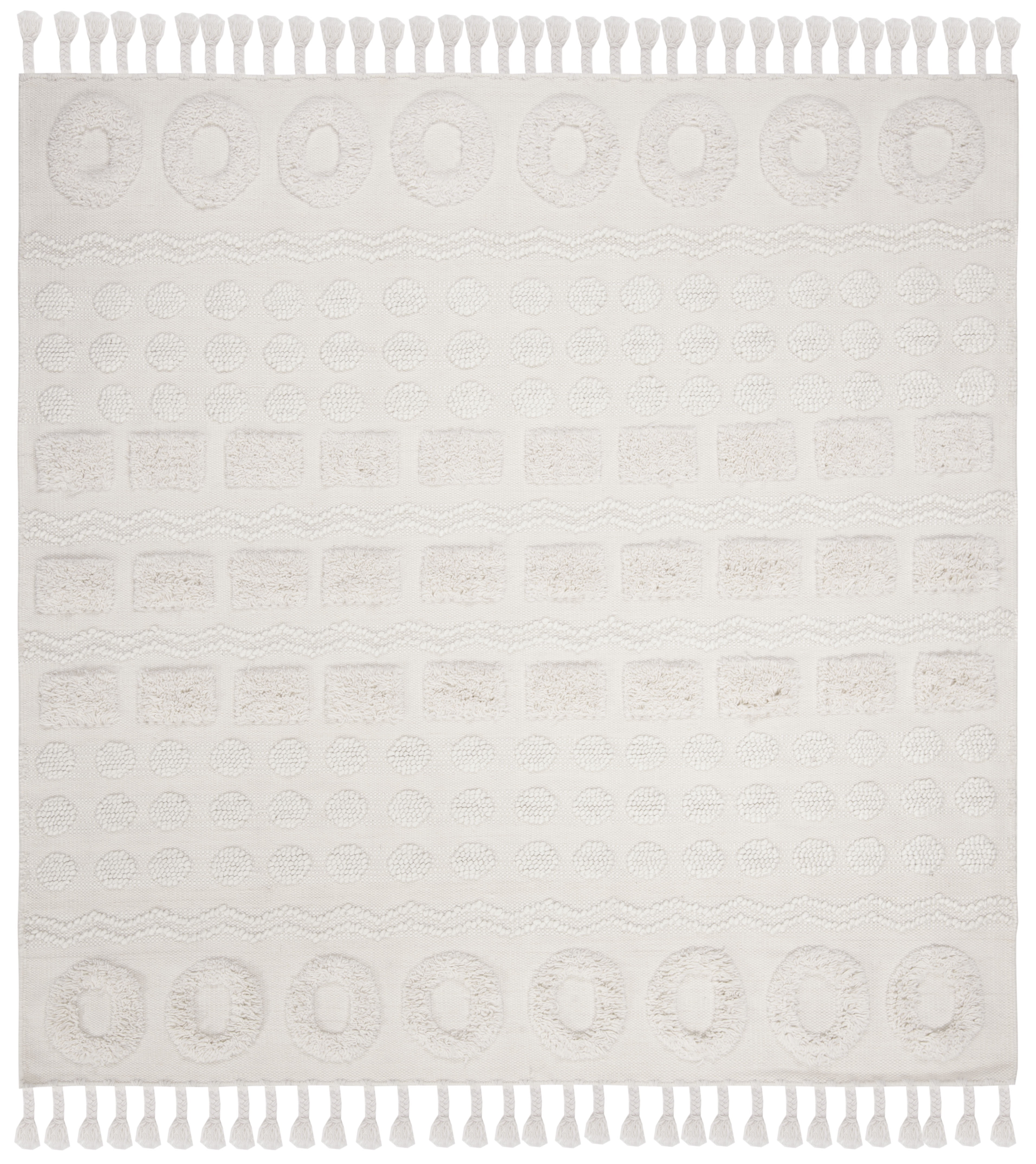 Ivory Braided Hand-Tufted Wool Square Area Rug