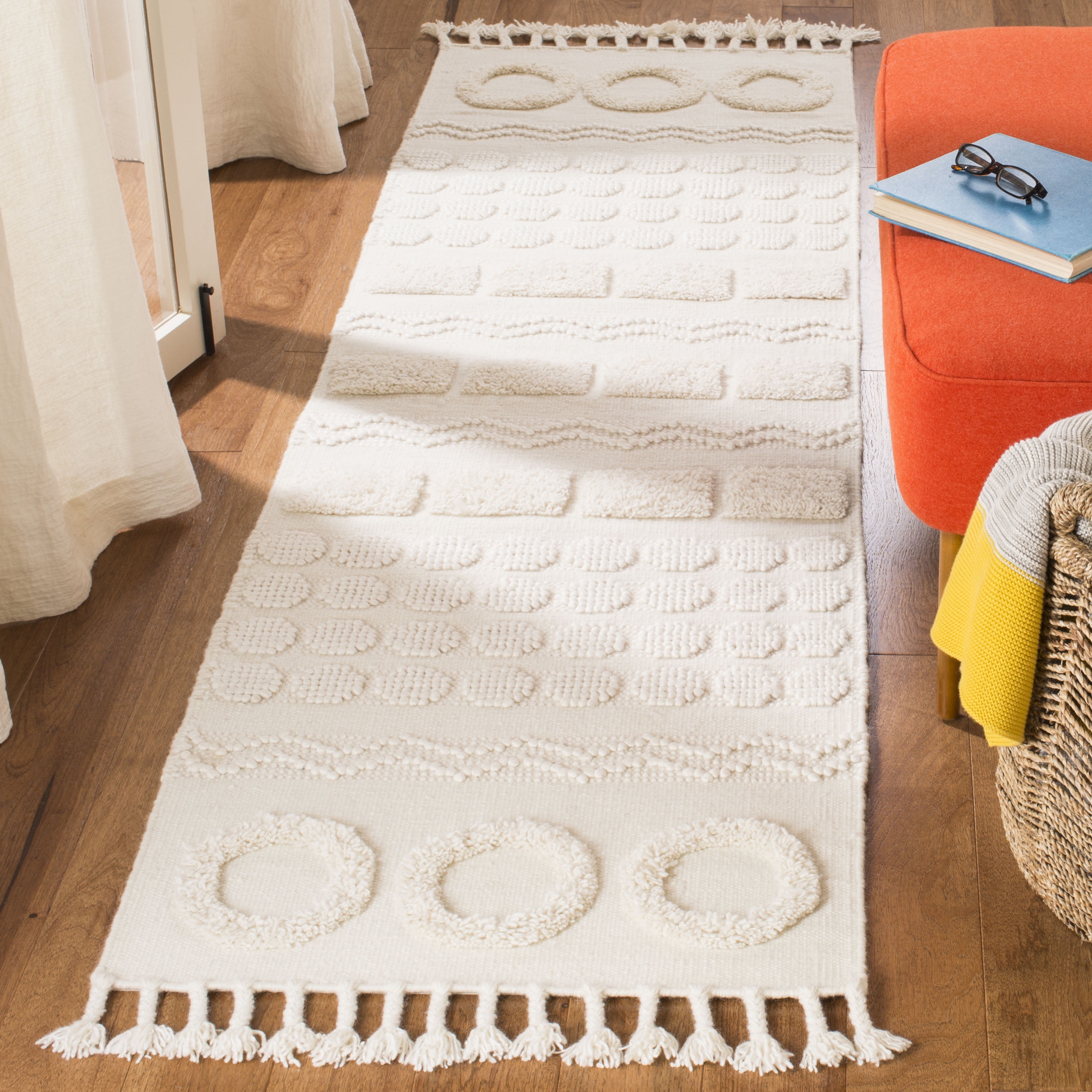 Handmade Ivory Wool and Viscose Braided Reversible Runner Rug, 2'3" x 8'