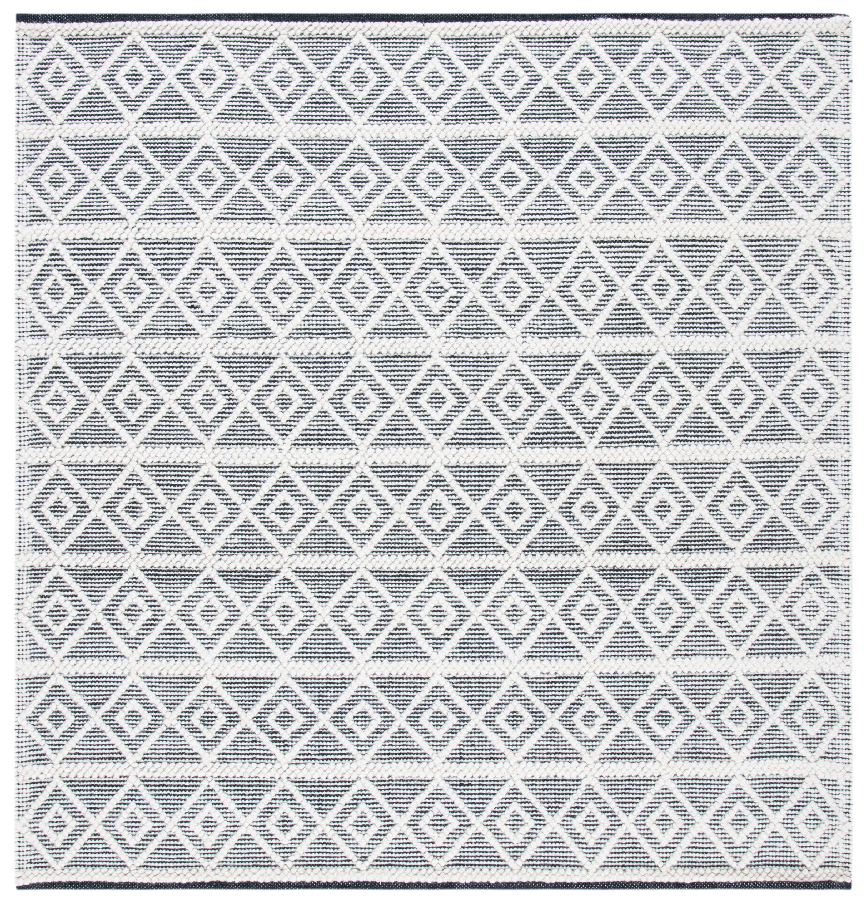 Hand-Tufted Coastal Black and Ivory Wool 6x6 Square Rug