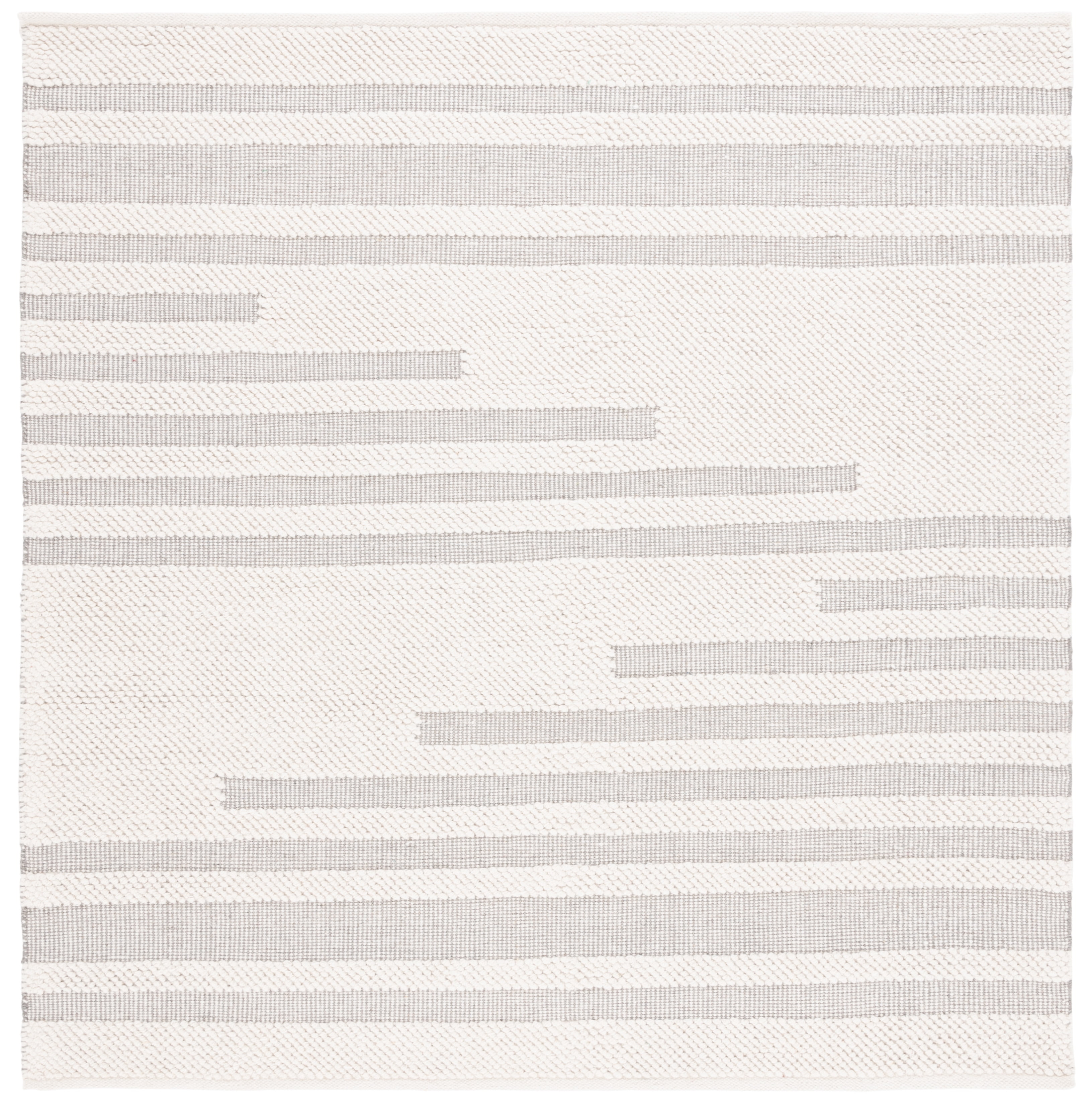 SAFAVIEH Natura Dara Geometric Striped Wool Area Rug, Ivory/Grey, 6' x 6' Square