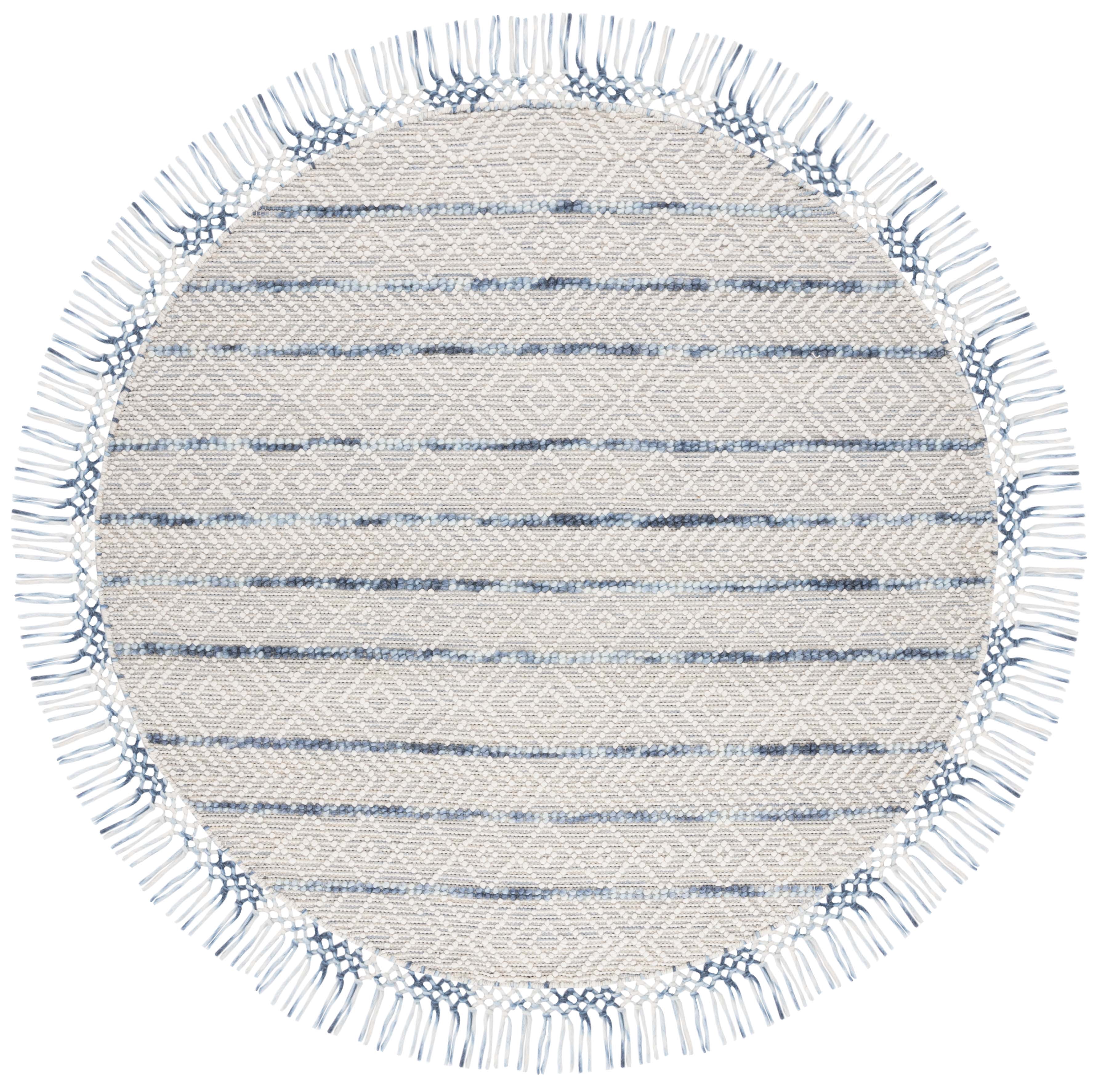 SAFAVIEH Natura Dimitar Geometric Area Rug, Ivory/Blue, 6' x 6' Round