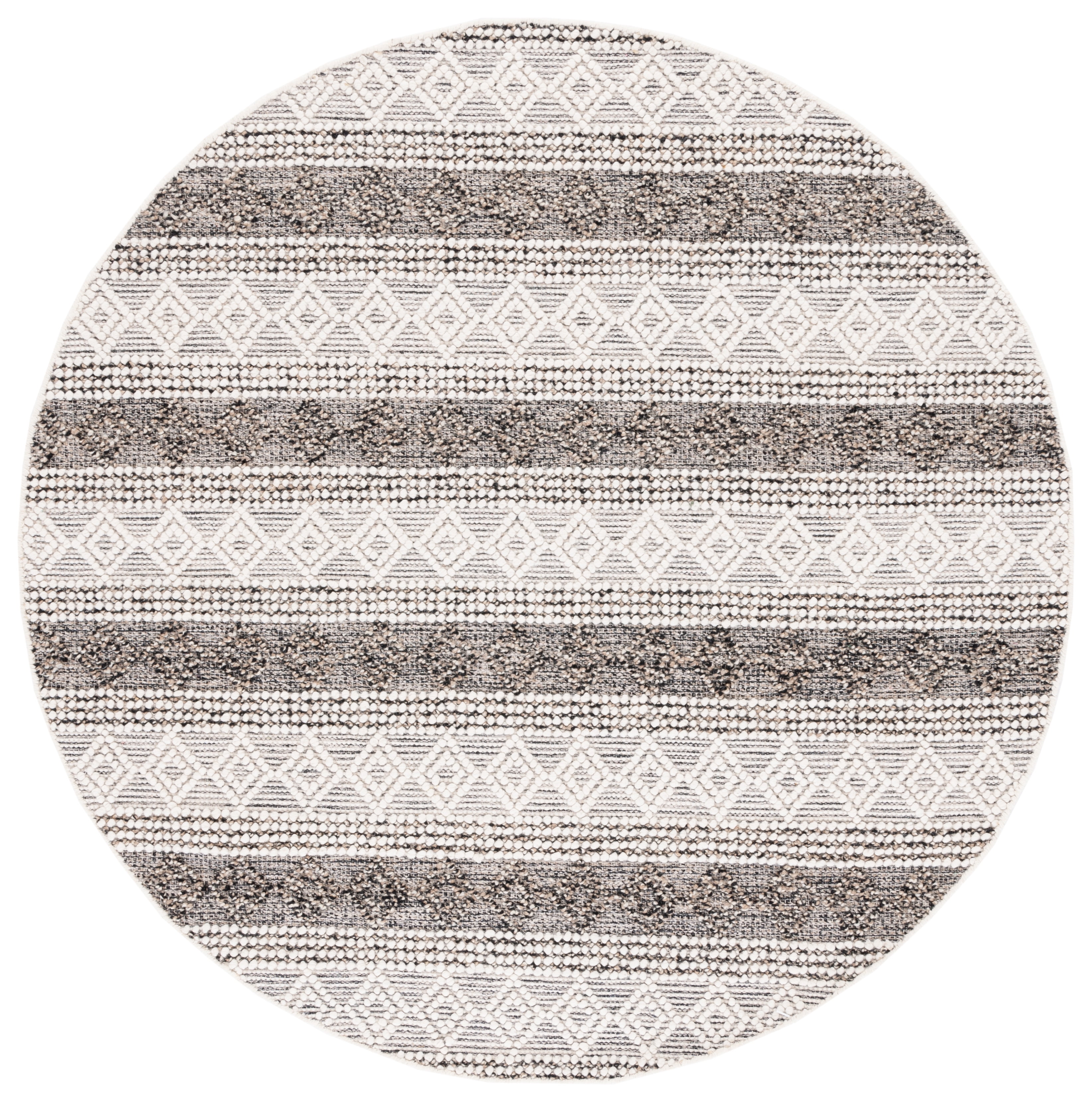 SAFAVIEH Natura Elinor Geometric Striped Area Rug, Ivory/Black, 6' x 6' Round