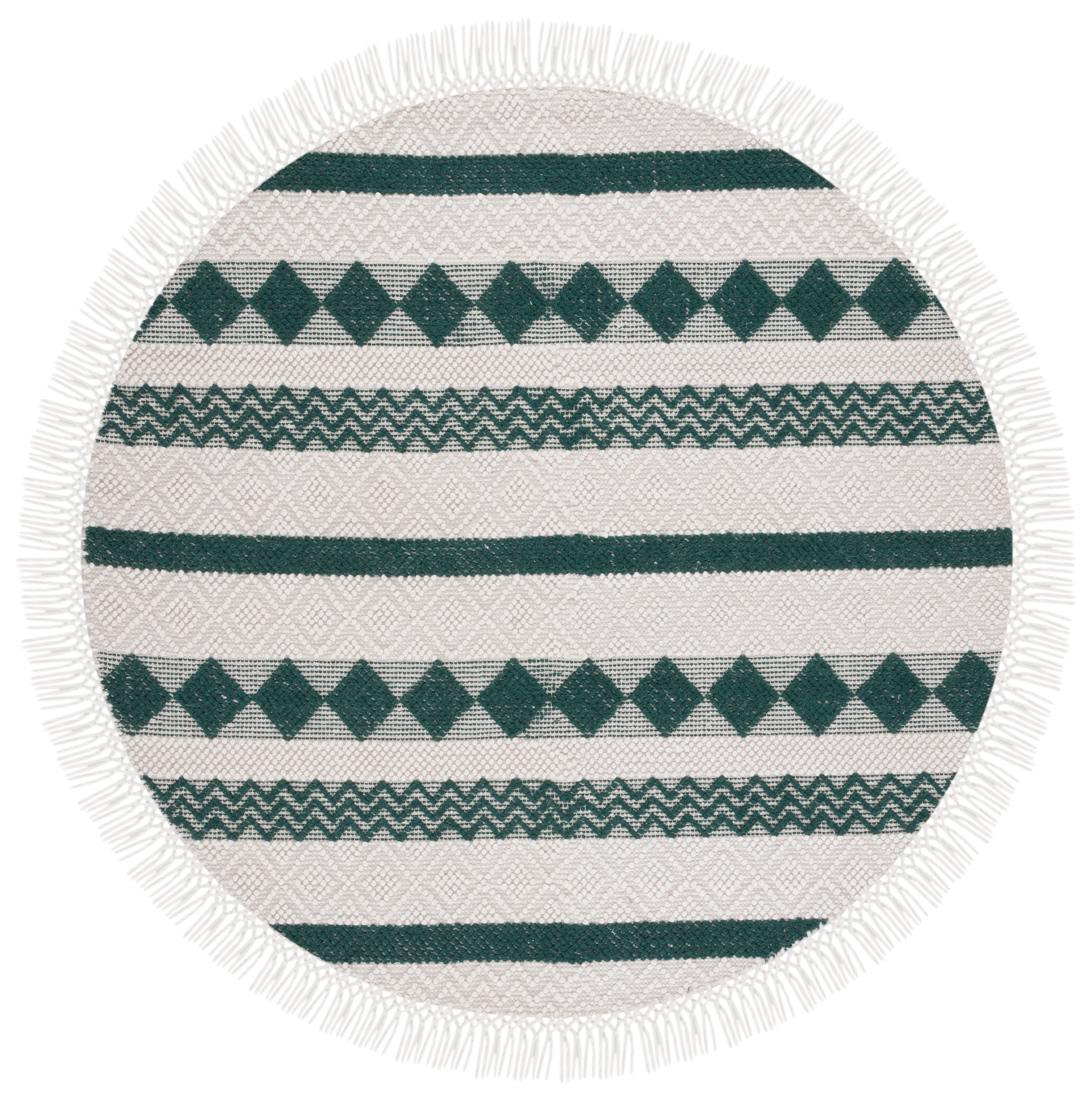 SAFAVIEH Natura Elvin Geometric Wool Area Rug, Ivory/Green, 6' x 6' Round