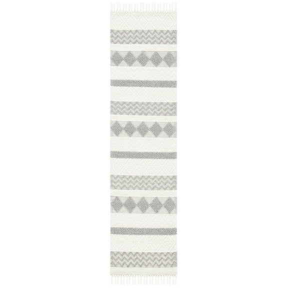 SAFAVIEH Natura Elvin Geometric Wool Runner Rug, Ivory/Grey, 2'3" x 9'