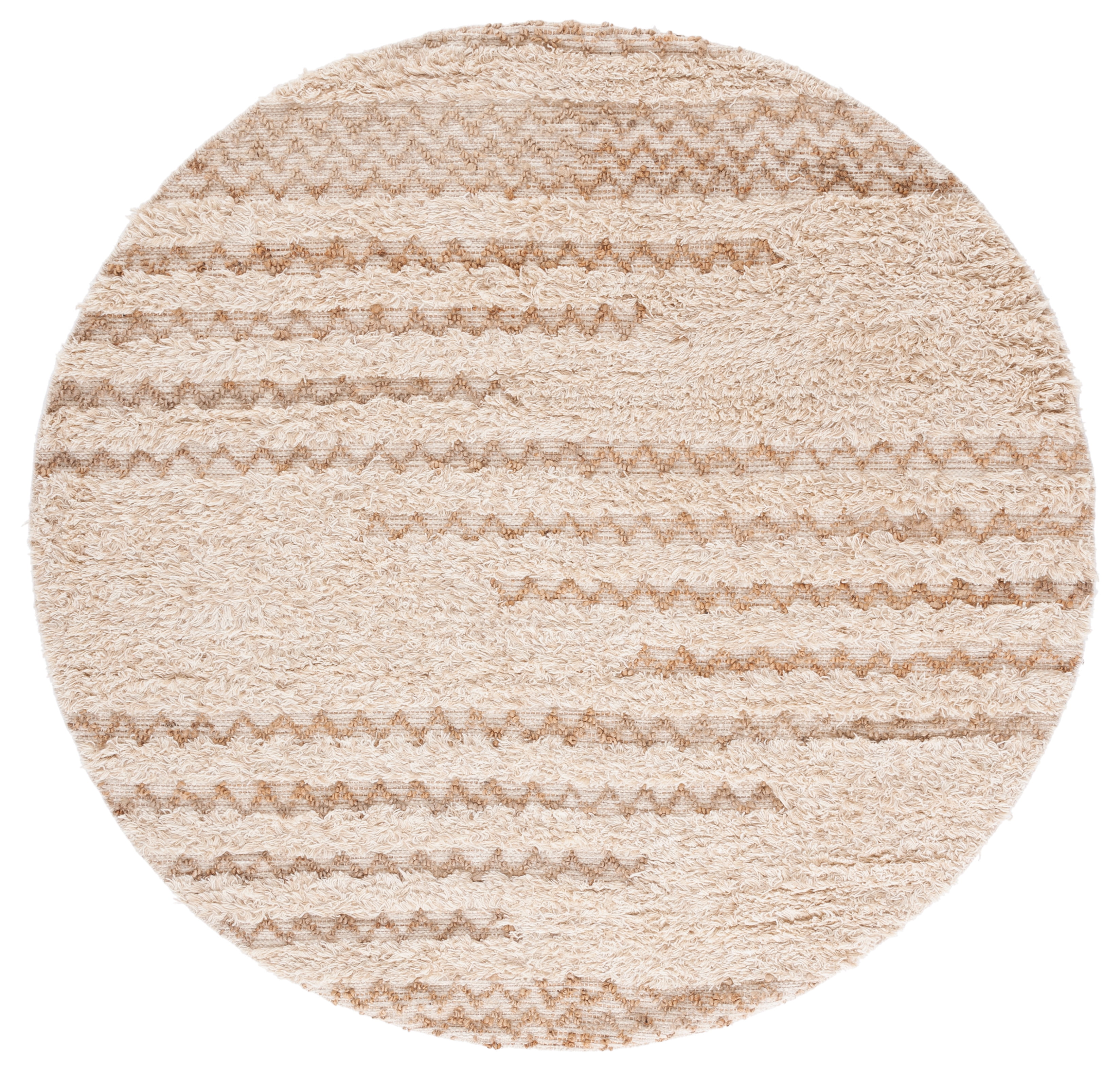 Ivory Geometric Round Hand-Woven Jute Area Rug - 6'