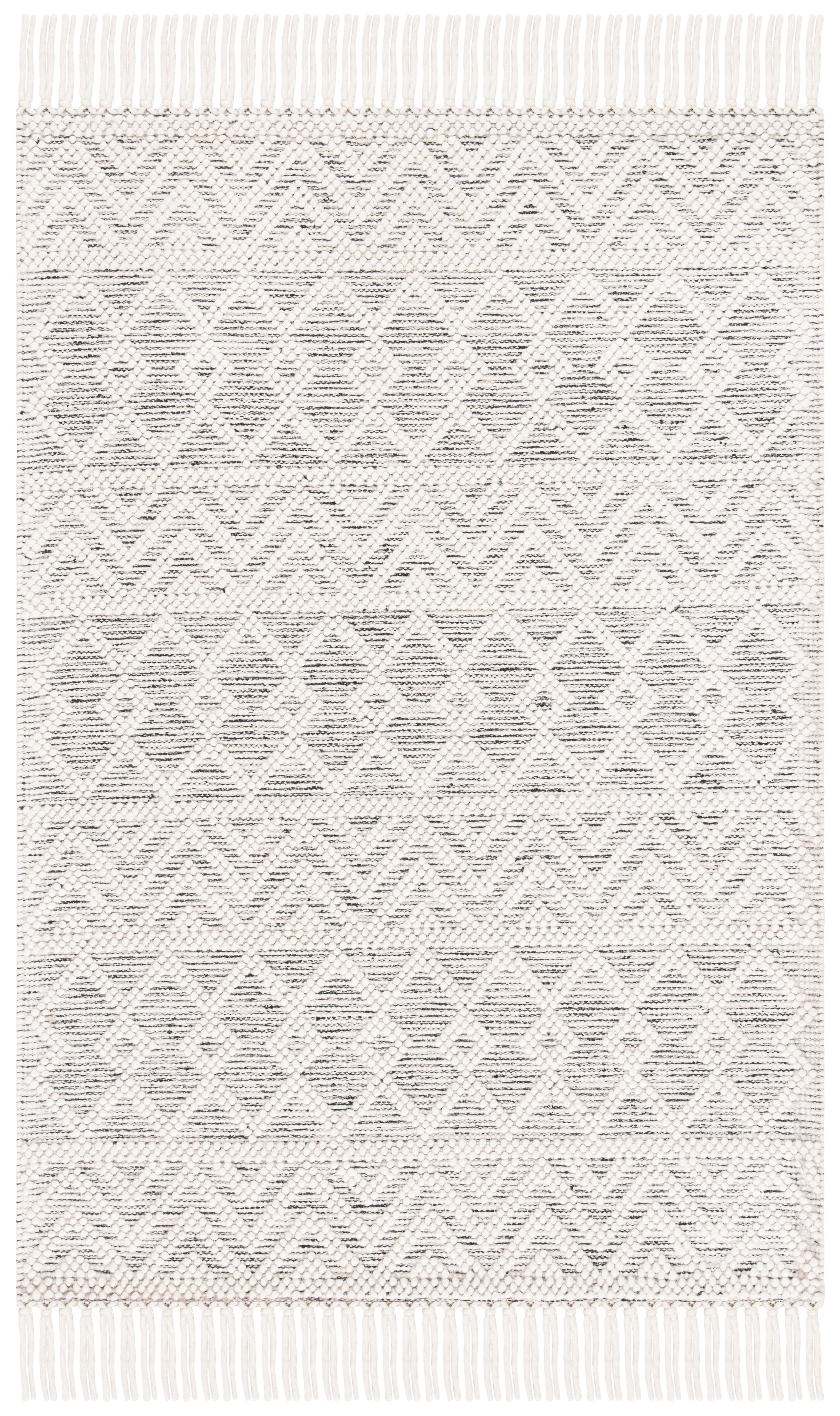 Ivory and Black Handmade Wool Geometric Area Rug, 3' x 5'