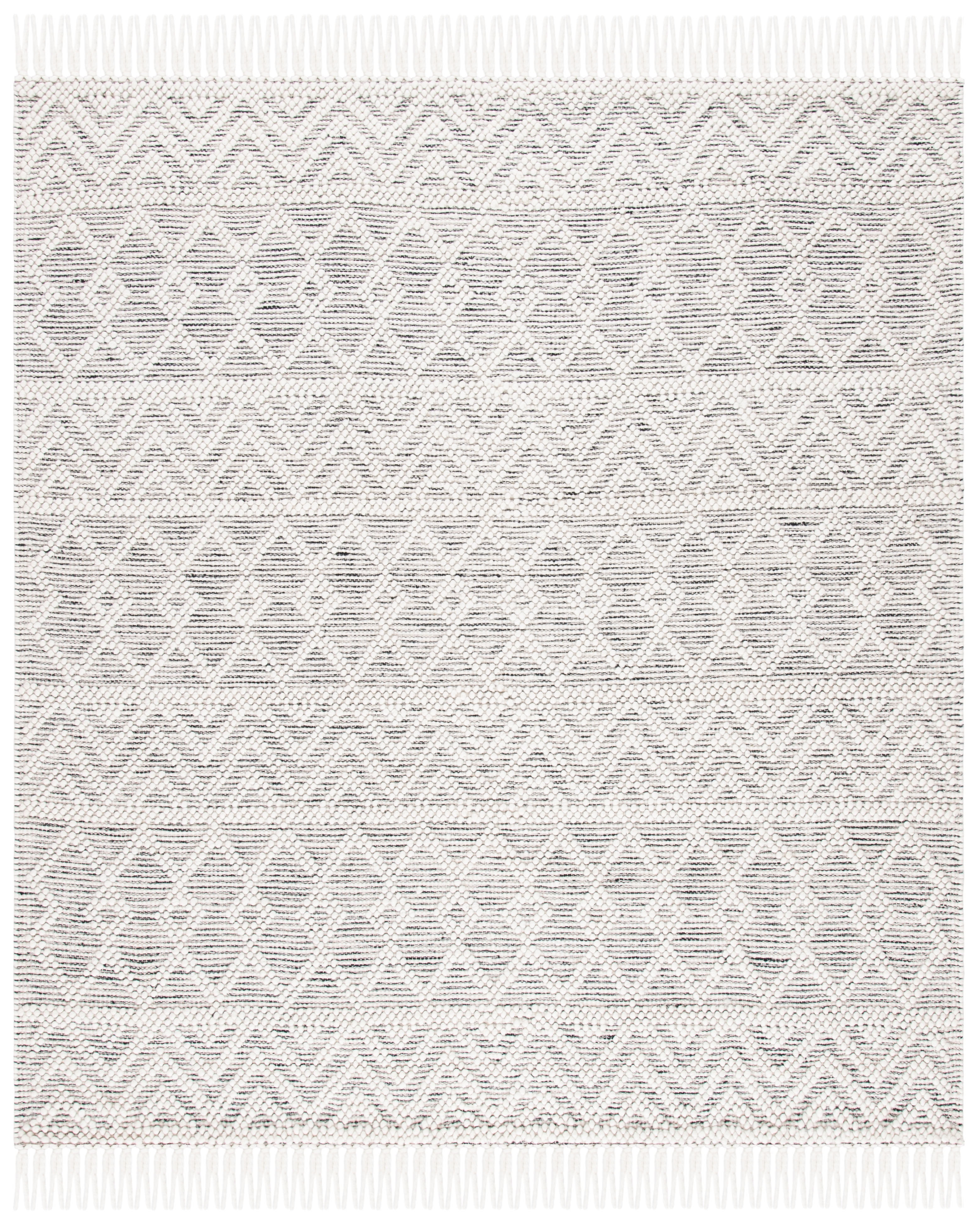 Hand-Tufted Black and Ivory Braided Wool 8' Square Rug