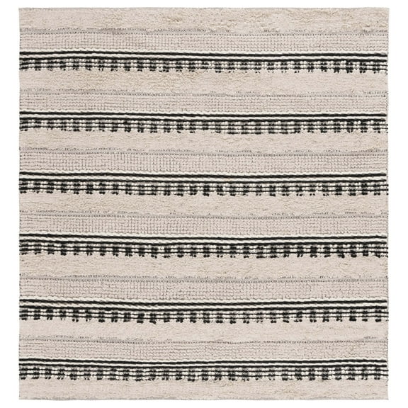 SAFAVIEH Natura Ermintrude Striped Cotton Area Rug, Beige/Black, 6' x 6' Square