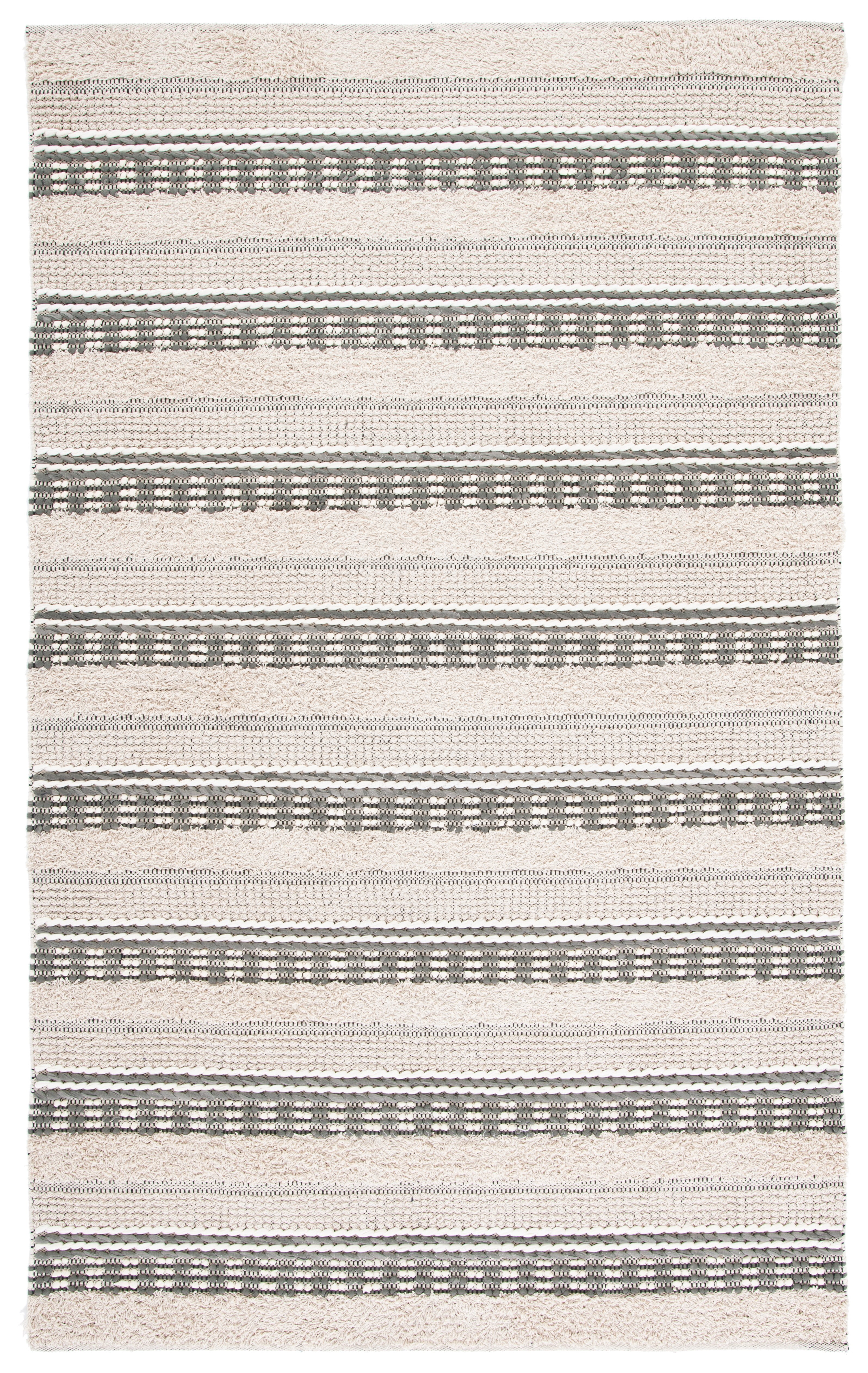 SAFAVIEH Natura Ermintrude Striped Cotton Area Rug, Beige/Grey, 6' x 9'