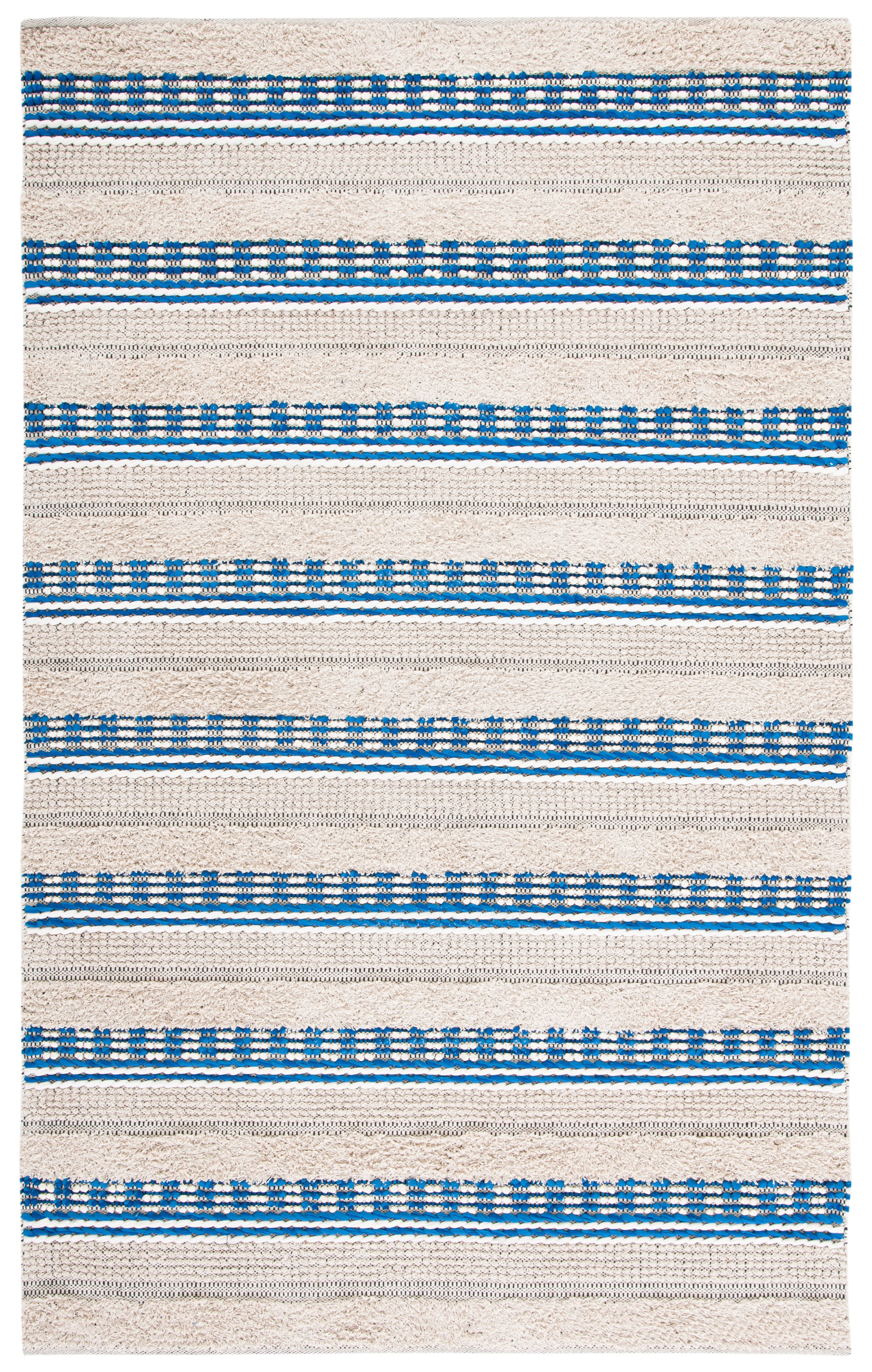 SAFAVIEH Natura Ermintrude Striped Cotton Area Rug, Beige/Navy, 5' x 8'