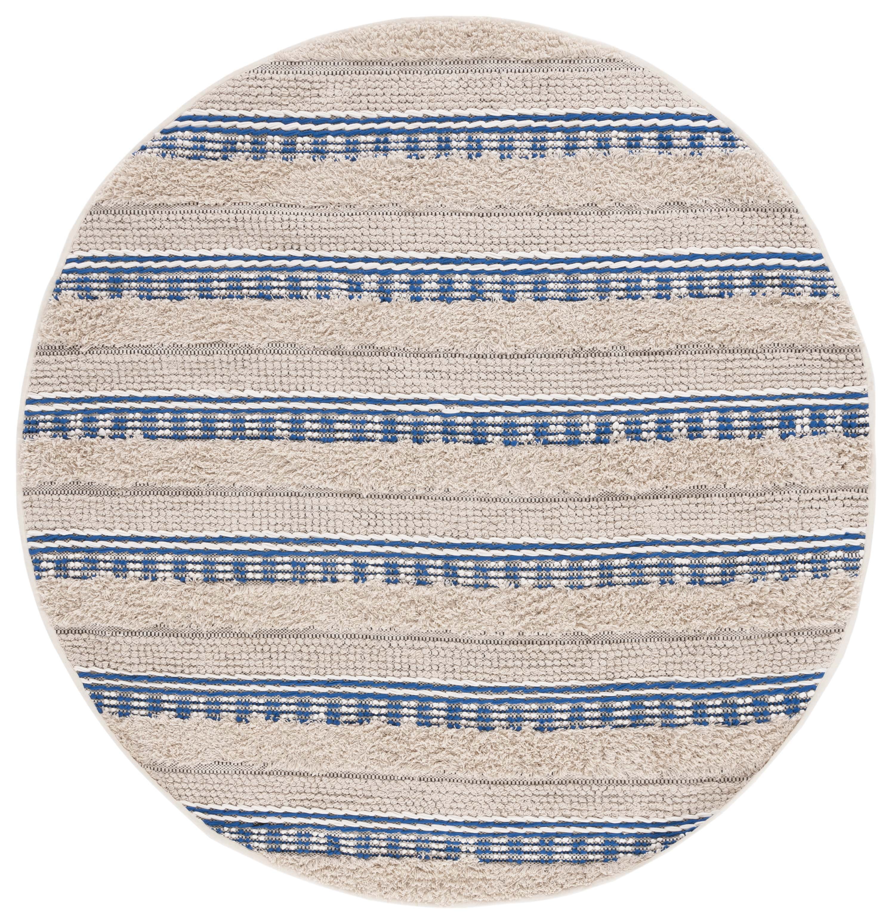 SAFAVIEH Natura Ermintrude Striped Cotton Area Rug, Beige/Navy, 6' x 6' Round