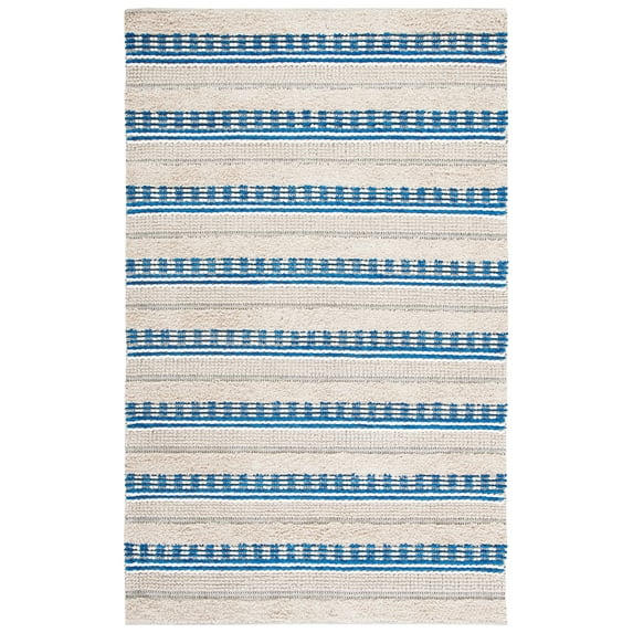 SAFAVIEH Natura Ermintrude Striped Cotton Area Rug, Beige/Navy, 6' x 9'