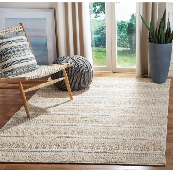SAFAVIEH Natura Ermintrude Striped Cotton Area Rug, Ivory, 5' x 8'