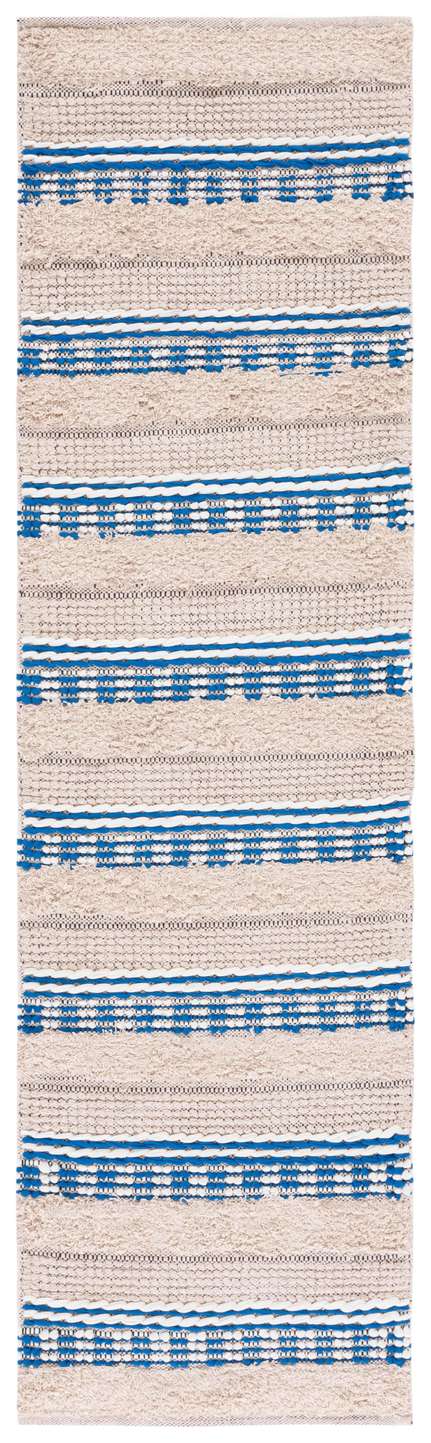SAFAVIEH Natura Ermintrude Striped Cotton Runner Rug, Beige/Navy, 2'3" x 8'