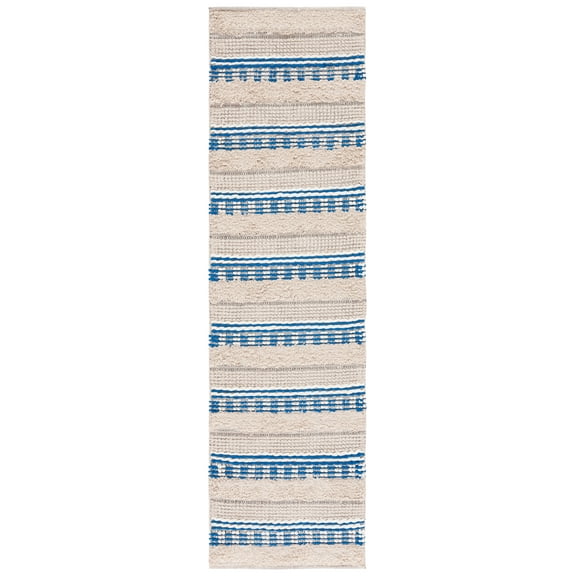 SAFAVIEH Natura Ermintrude Striped Cotton Runner Rug, Beige/Navy, 2'3" x 8'