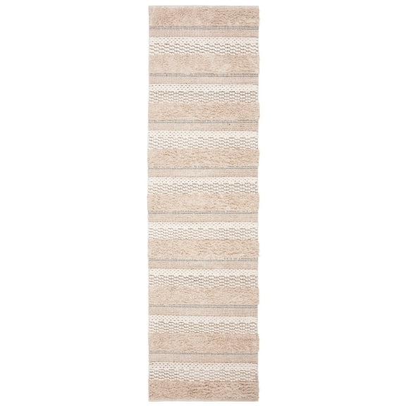 SAFAVIEH Natura Ermintrude Striped Cotton Runner Rug, Ivory, 2'3" x 12'