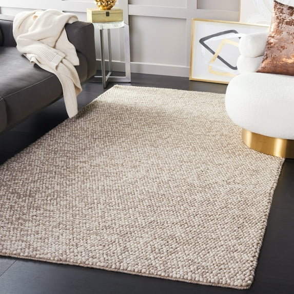 SAFAVIEH Natura Feride Geometric Area Rug, Beige, 4' x 4' Square - Scandinavian Design, Beige, Handmade Wool Blend, Ideal for Living Room, Bedroom, Dining Space