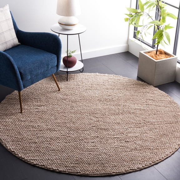 SAFAVIEH Natura Feride Geometric Area Rug, Brown, 10' x 10' Round - Large - Scandinavian Design, Brown, Handmade Wool Blend, Ideal for Living Room, Bedroom, Dining Space