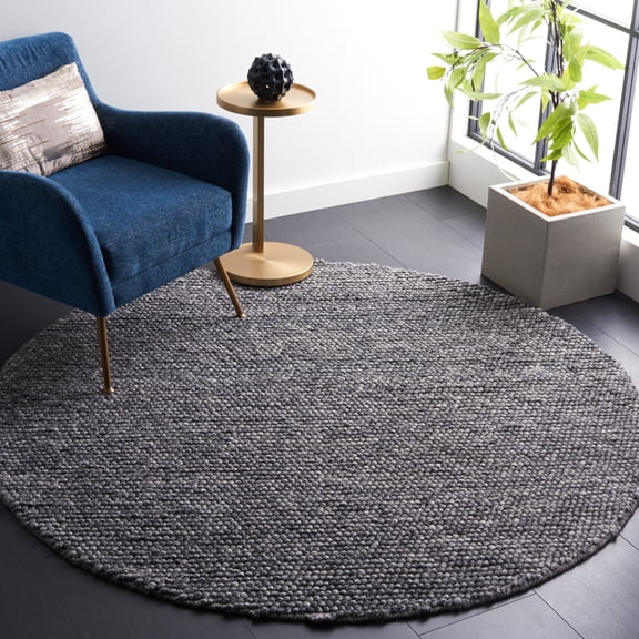 SAFAVIEH Natura Feride Geometric Area Rug, Dark Grey, 6' x 6' Round - Scandinavian Design, Dark Grey, Handmade Wool Blend, Ideal for Living Room, Bedroom, Dining Space