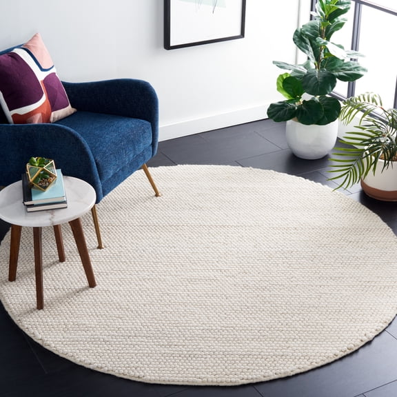 SAFAVIEH Natura Feride Geometric Area Rug, Ivory, 12' x 12' Round - X-Large - Scandinavian Design, Ivory, Handmade Wool Blend, Ideal for Living Room, Bedroom, Dining Space
