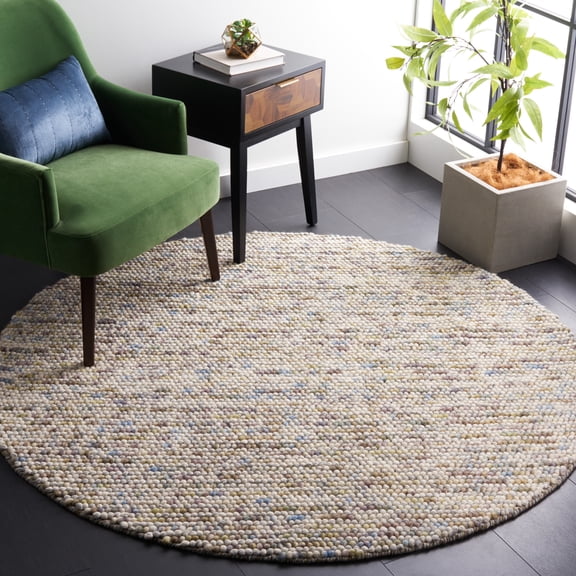 SAFAVIEH Natura Feride Geometric Area Rug, Ivory/Multi, 4' x 4' Round - Scandinavian Design, Ivory & Multi, Handmade Wool Blend, Ideal for Living Room, Bedroom, Dining Space