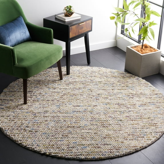 SAFAVIEH Natura Feride Geometric Area Rug, Ivory/Multi, 4' x 4' Round - Scandinavian Design, Ivory & Multi, Handmade Wool Blend, Ideal for Living Room, Bedroom, Dining Space