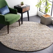 SAFAVIEH Natura Feride Geometric Area Rug, Ivory/Multi, 8' x 8' Round - Scandinavian Design, Ivory & Multi, Handmade Wool Blend, Ideal for Living Room, Bedroom, Dining Space