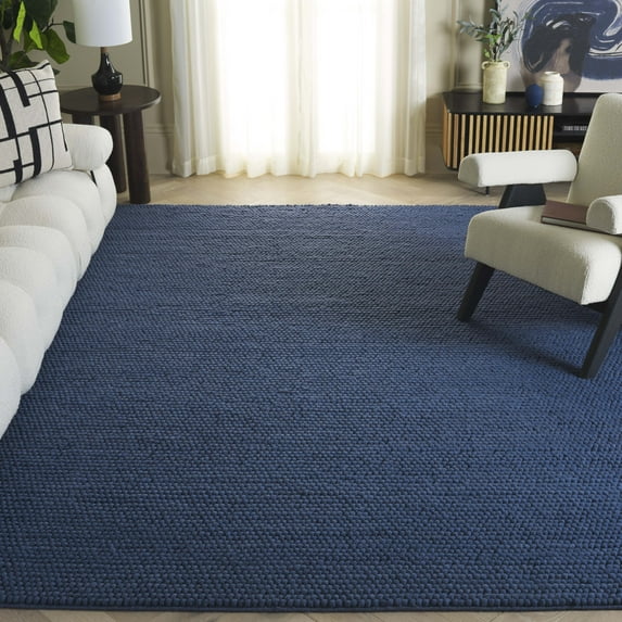 SAFAVIEH Natura Feride Geometric Area Rug, Navy Blue, 8' x 10' - Large - Scandinavian Design, Navy & Blue, Handmade Wool Blend, Ideal for Living Room, Bedroom, Dining Space