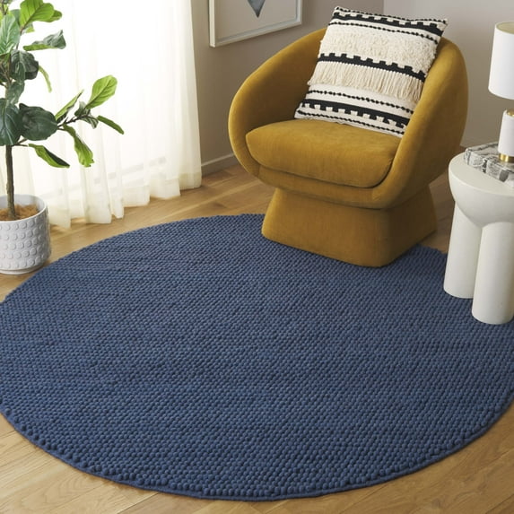 SAFAVIEH Natura Feride Geometric Area Rug, Navy/Blue, 8' x 8' Round - Scandinavian Design, Navy & Blue, Handmade Wool Blend, Ideal for Living Room, Bedroom, Dining Space