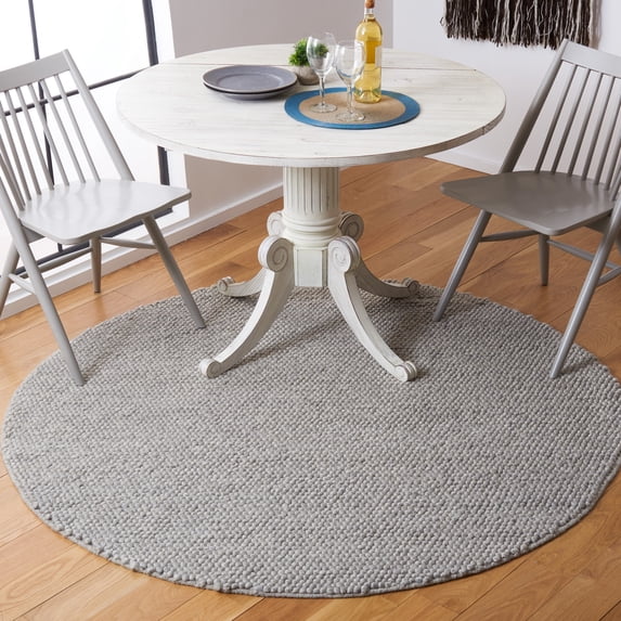 SAFAVIEH Natura Feride Geometric Area Rug, Silver, 10' x 10' Round - Large - Scandinavian Design, Silver, Handmade Wool Blend, Ideal for Living Room, Bedroom, Dining Space