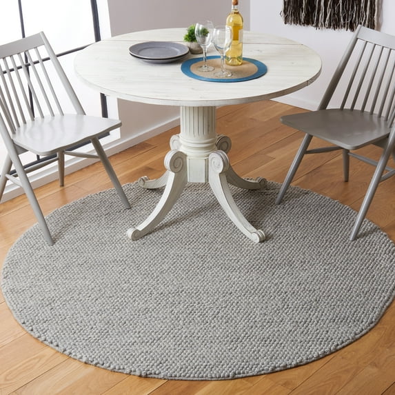 SAFAVIEH Natura Feride Geometric Area Rug, Silver, 4' x 4' Round - Scandinavian Design, Silver, Handmade Wool Blend, Ideal for Living Room, Bedroom, Dining Space