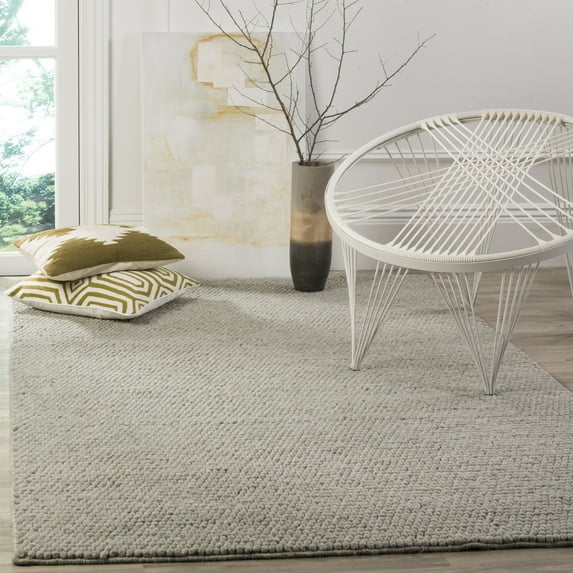 SAFAVIEH Natura Feride Geometric Area Rug, Silver, 8' x 8' Square - Scandinavian Design, Silver, Handmade Wool Blend, Ideal for Living Room, Bedroom, Dining Space