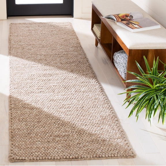 SAFAVIEH Natura Feride Geometric Runner Rug, Brown, 2'3" x 12' - Scandinavian Design, Brown, Handmade Wool Blend, Ideal for Living Room, Bedroom, Dining Space, Entryway, Hallway, Kitchen