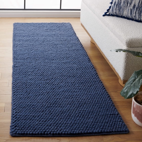 SAFAVIEH Natura Feride Geometric Runner Rug, Navy Blue, 2'3" x 8' - Scandinavian Design, Navy & Blue, Handmade Wool Blend, Ideal for Living Room, Bedroom, Dining Space, Entryway, Hallway, Kitchen