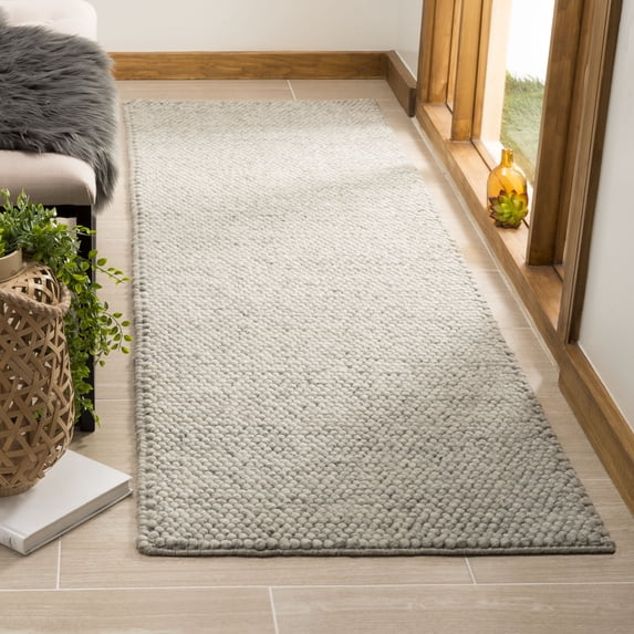 SAFAVIEH Natura Feride Geometric Runner Rug, Silver, 2'3" x 10' - Scandinavian Design, Silver, Handmade Wool Blend, Ideal for Living Room, Bedroom, Dining Space, Entryway, Hallway, Kitchen