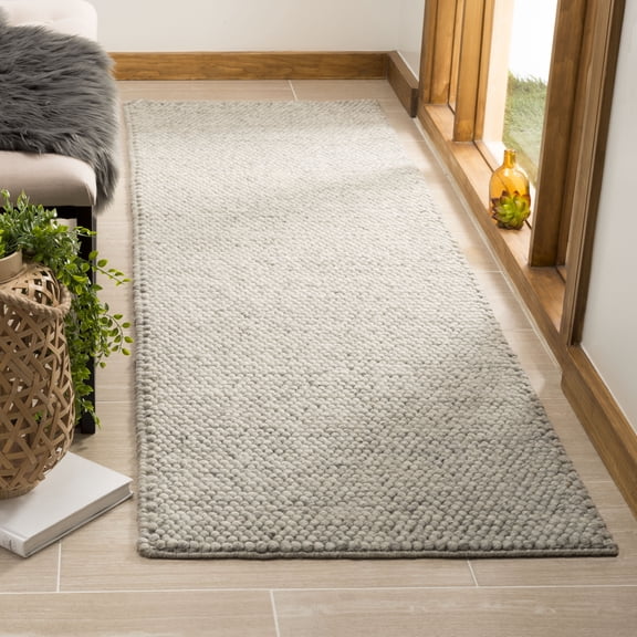 SAFAVIEH Natura Feride Solid Braided Wool Runner Rug, Silver, 2'3" x 8' - Scandinavian Design, Silver, Handmade Wool Blend, Ideal for Living Room, Bedroom, Dining Space, Entryway, Hallway, Kitchen