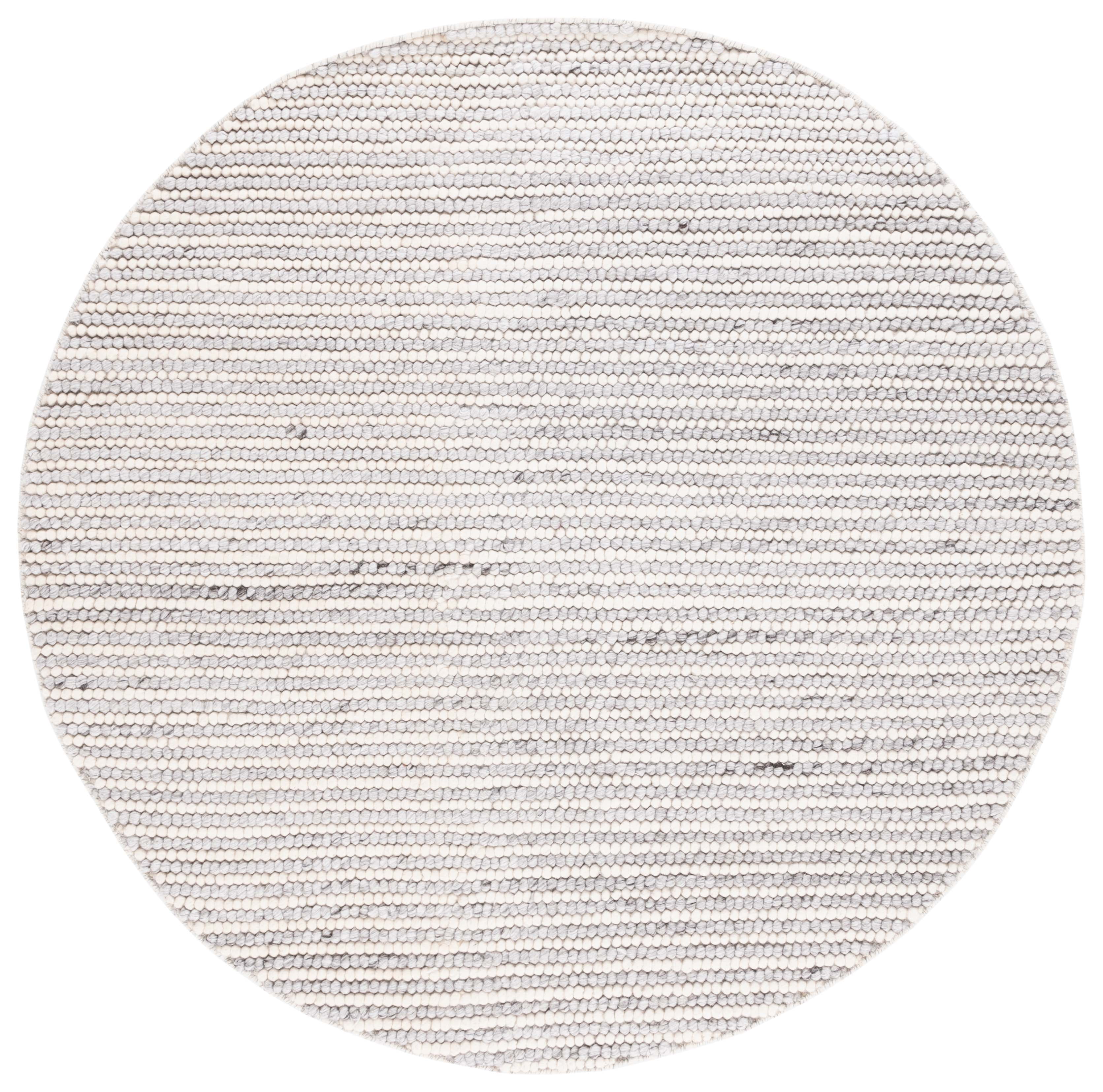 SAFAVIEH Natura Fredrick Striped Area Rug, Ivory/Light Grey, 6' x 6' Round
