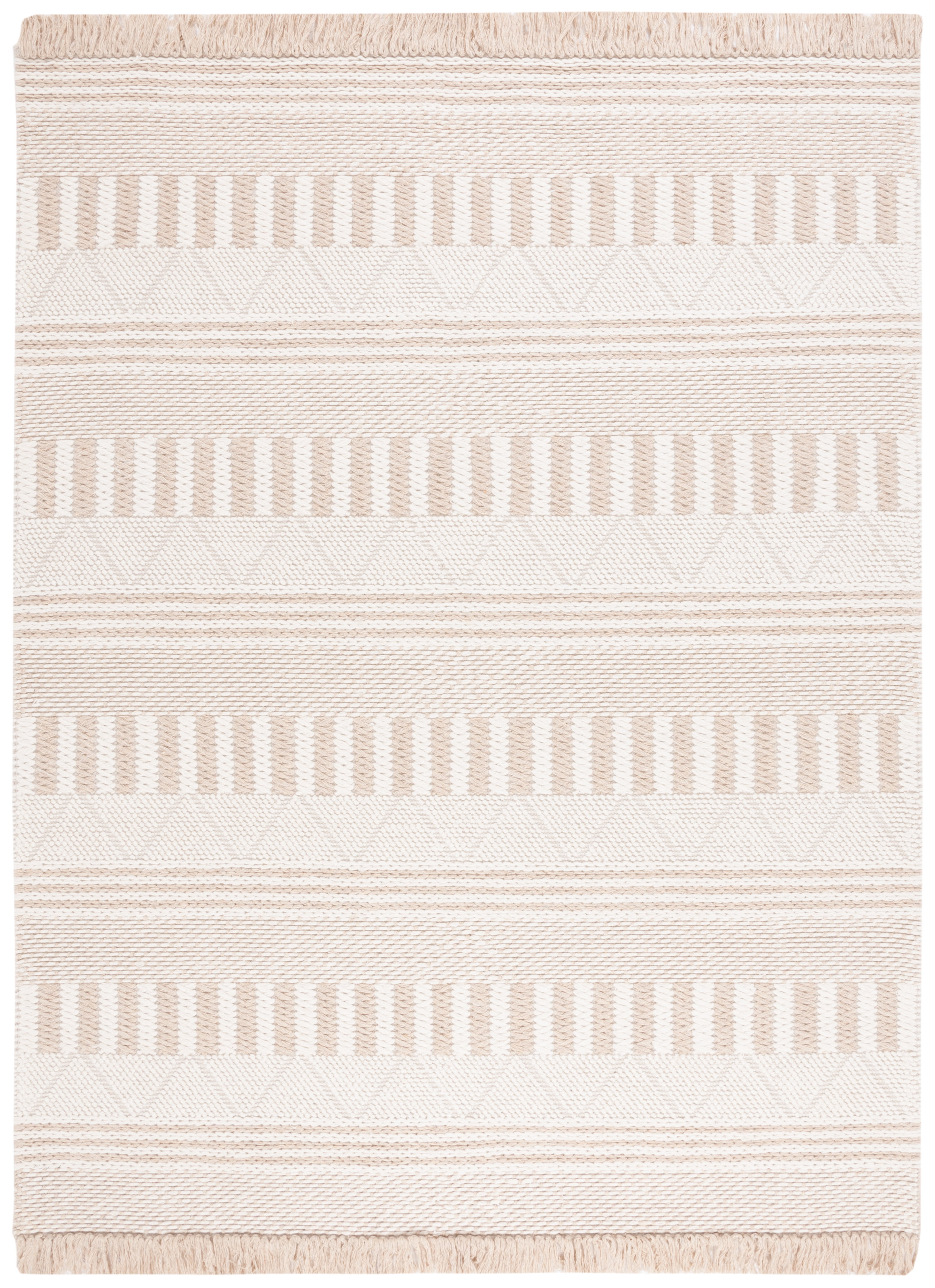 Ivory and Taupe Southwestern Wool Area Rug, 8' x 10'